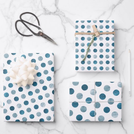 Cute Blue Polka Dots Modern & Elegant Kerstmis Inpakpapier Vel (Voorkant)