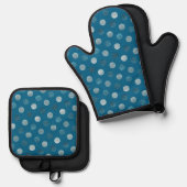 Cute Blue Polka Dots Modern & Elegant Kerstmis Ovenwant & Pannenlap Set (Voorkant / Achterkant)