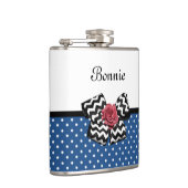 Cute Blue Polka Dots Red Rose Chevron Bow and Name Heupfles (Rechts)