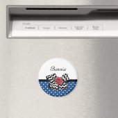 Cute Blue Polka Dots Red Rose Chevron Bow and Name Magneet (Insitu (Vaatwasser))