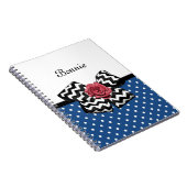Cute Blue Polka Dots Red Rose Chevron Bow and Name Notitieboek (Rechterzijde)