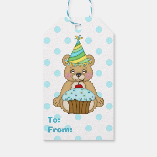 Cute Blue Polkadot Beer Birthday Cadeaulabel (Achterkant)