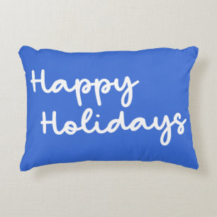Cute Blue Prettige feestdagen Whimsical Lettering Accent Kussen