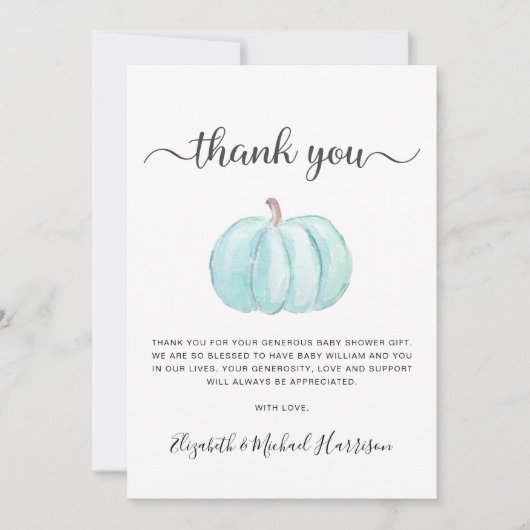 Cute Blue Pumpkin Baby Boy Shower Bedankkaart (Voorkant)
