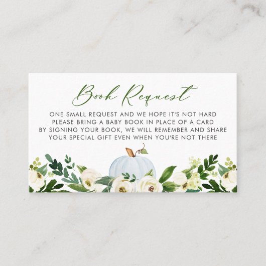 Cute Blue Pumpkin Baby shower Book Request Kaart Plaatskaartje (Voorkant)