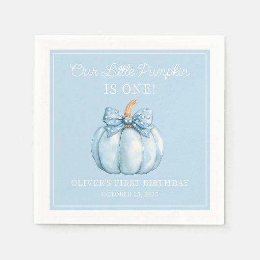 Cute Blue Pumpkin Boy Baby First Birthday Servet (Voorkant)