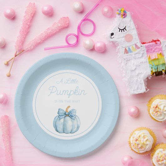 Cute Blue Pumpkin Boy Baby Shower Papieren Bordje (Feest)