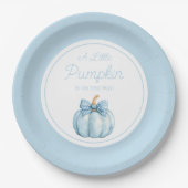 Cute Blue Pumpkin Boy Baby Shower Papieren Bordje (Voorkant)