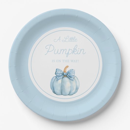 Cute Blue Pumpkin Boy Baby Shower Papieren Bordje (Voorkant)