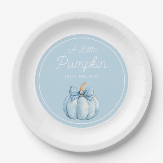 Cute Blue Pumpkin Boy Baby Shower Papieren Bordje (Voorkant)