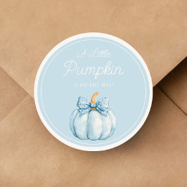 Cute Blue Pumpkin Boy Baby Shower Ronde Sticker
