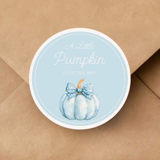 Cute Blue Pumpkin Boy Baby Shower Ronde Sticker