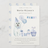 Cute Blue Puppy Dog Elke zondag nodigt de partij u Bedankkaart (Voorkant / Achterkant)