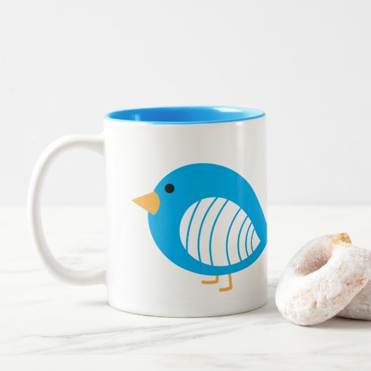 Cute blue quirky vogeltjes mok met tweetonige koff (Met donut)