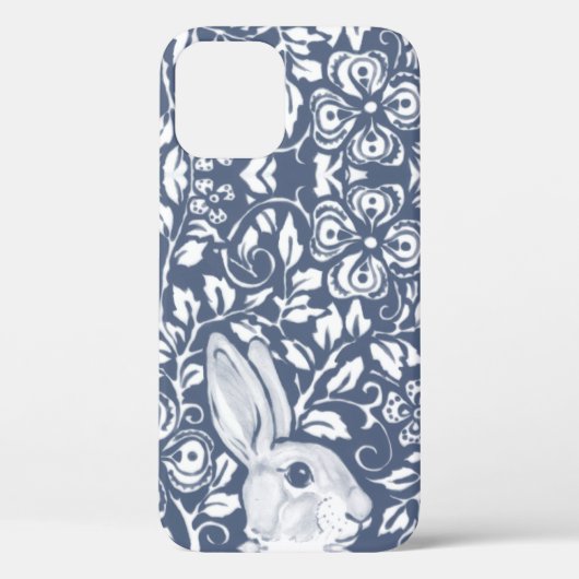 Cute Blue Rabbit Bunny Floral Delft Dedham Unique Case-Mate iPhone Case (Achterkant)