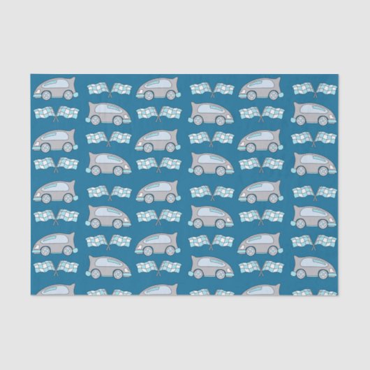 Cute Blue Racing Car en Flag Kinder Pattern Tissuepapier (Voorkant)