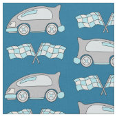 Cute Blue Racing Car Flag Pattern Kinder Stof (Close Up)
