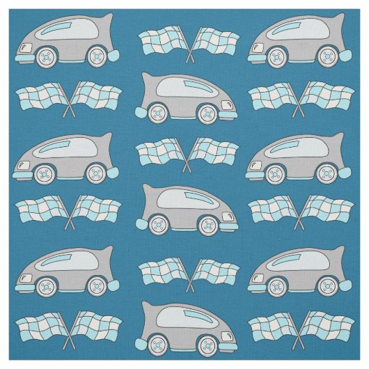 Cute Blue Racing Car Flag Pattern Kinder Stof (Swatch)