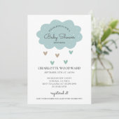 Cute Blue Rain Cloud Baby shower Invitation Kaart (Staand voorkant)