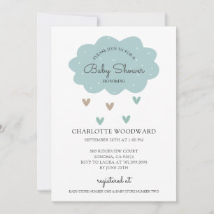 Cute Blue Rain Cloud Baby shower Invitation Kaart