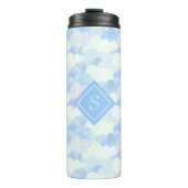 Cute Blue Rain Clouds Monogram Name Thermal Tumble Thermosbeker (Voorkant)
