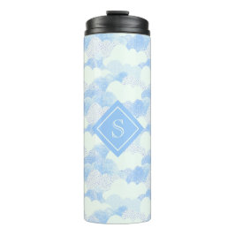 Cute Blue Rain Clouds Monogram Name Thermal Tumble Thermosbeker