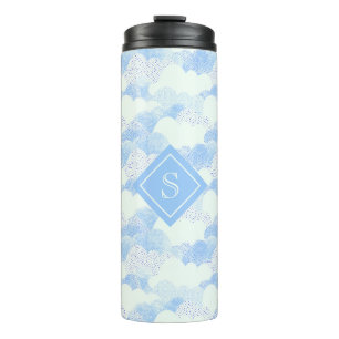 Cute Blue Rain Clouds Monogram Name Thermal Tumble Thermosbeker