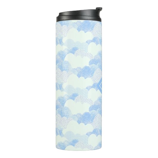 Cute Blue Rain Clouds Monogram Name Thermal Tumble Thermosbeker (Gedraaid links)