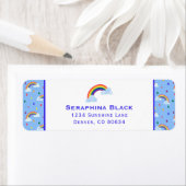 Cute Blue Rainbow Rain Storm Etiket (Insitu)