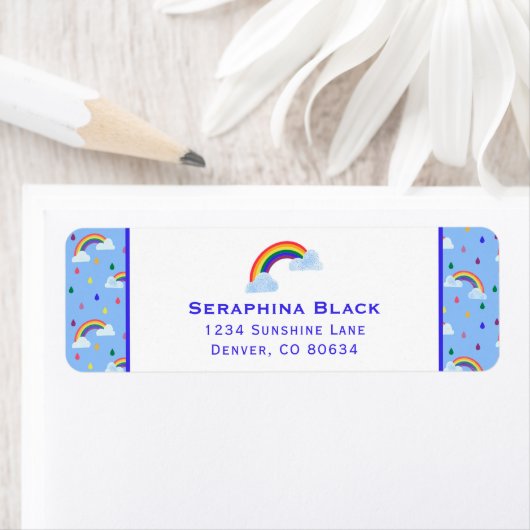 Cute Blue Rainbow Rain Storm Etiket (Insitu)