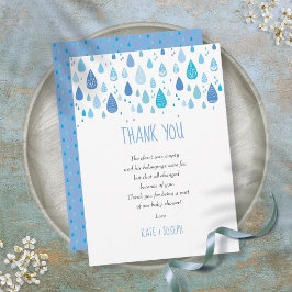 Cute Blue Raindrops Baby shower Dank je wel Bedankkaart