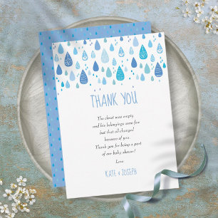 Cute Blue Raindrops Baby shower Dank je wel Bedankkaart