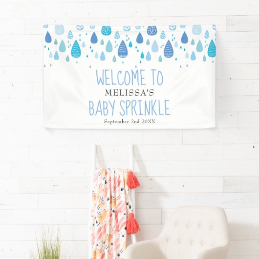 Cute Blue Raindrops Baby Sprinkle / Shower Welkom Spandoek (Insitu)