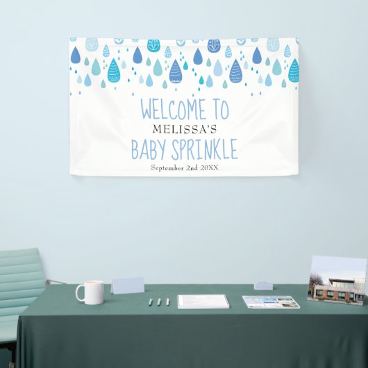 Cute Blue Raindrops Baby Sprinkle / Shower Welkom Spandoek (Beurs)