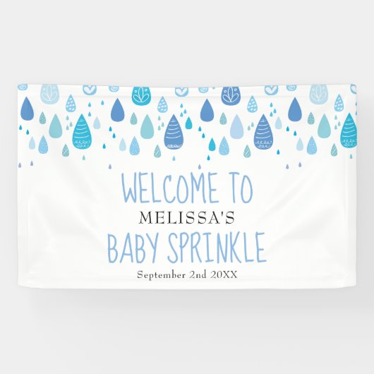 Cute Blue Raindrops Baby Sprinkle / Shower Welkom Spandoek (Horizontaal)