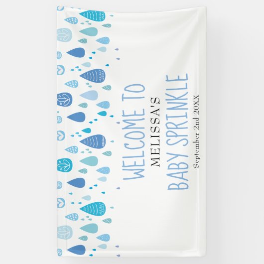 Cute Blue Raindrops Baby Sprinkle / Shower Welkom Spandoek (Verticaal)