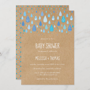 Cute Blue Raindrops Couples Baby shower / Sprinkle Kaart