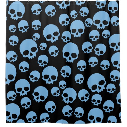 Cute Blue Random Skulls Pattern Showgordijn Douchegordijn (Voorkant)