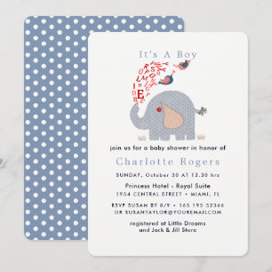 Cute Blue Red Alphabet Elephant Baby Boy Shower Kaart