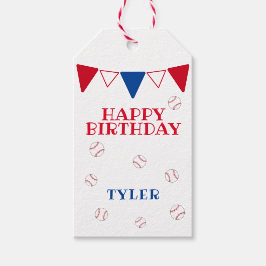 Cute Blue Red Baseball Happy Birthday Cadeaulabel (Voorkant)