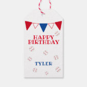 Cute Blue Red Baseball Happy Birthday Cadeaulabel (Achterkant)