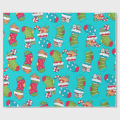 Cute Blue Red Green Kerstmis-stoppatroon Cadeaupapier (Vlak)