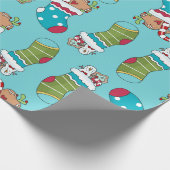 Cute Blue Red Green Kerstmis-stoppatroon Cadeaupapier (Hoek)
