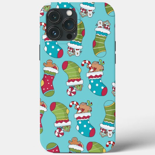 Cute Blue Red Green Kerstmis-stoppatroon Case-Mate iPhone Case (Achterkant)