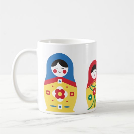 Cute Blue Red Yellow White Green Russian Doll Koffiemok (Links)