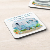 Cute Blue  Retro Camper Caravan Bier Onderzetter (Linkerzijde)