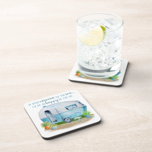 Cute Blue  Retro Camper Caravan Bier Onderzetter (Rechterzijde)