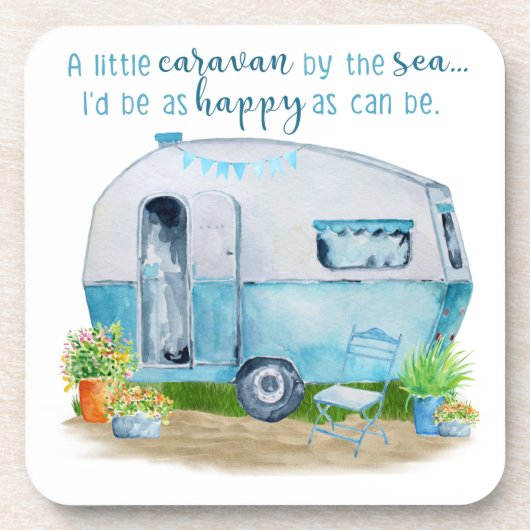 Cute Blue  Retro Camper Caravan Bier Onderzetter (Voorkant)