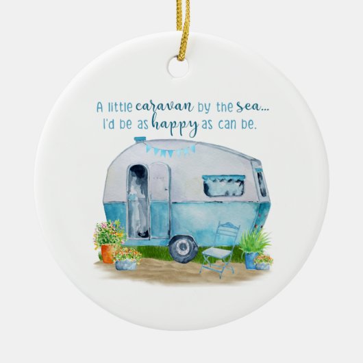 Cute Blue Retro Camper Caravan Keramisch Ornament (Voorkant)