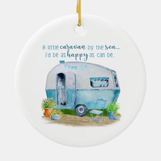 Cute Blue Retro Camper Caravan Keramisch Ornament (Achterkant)
